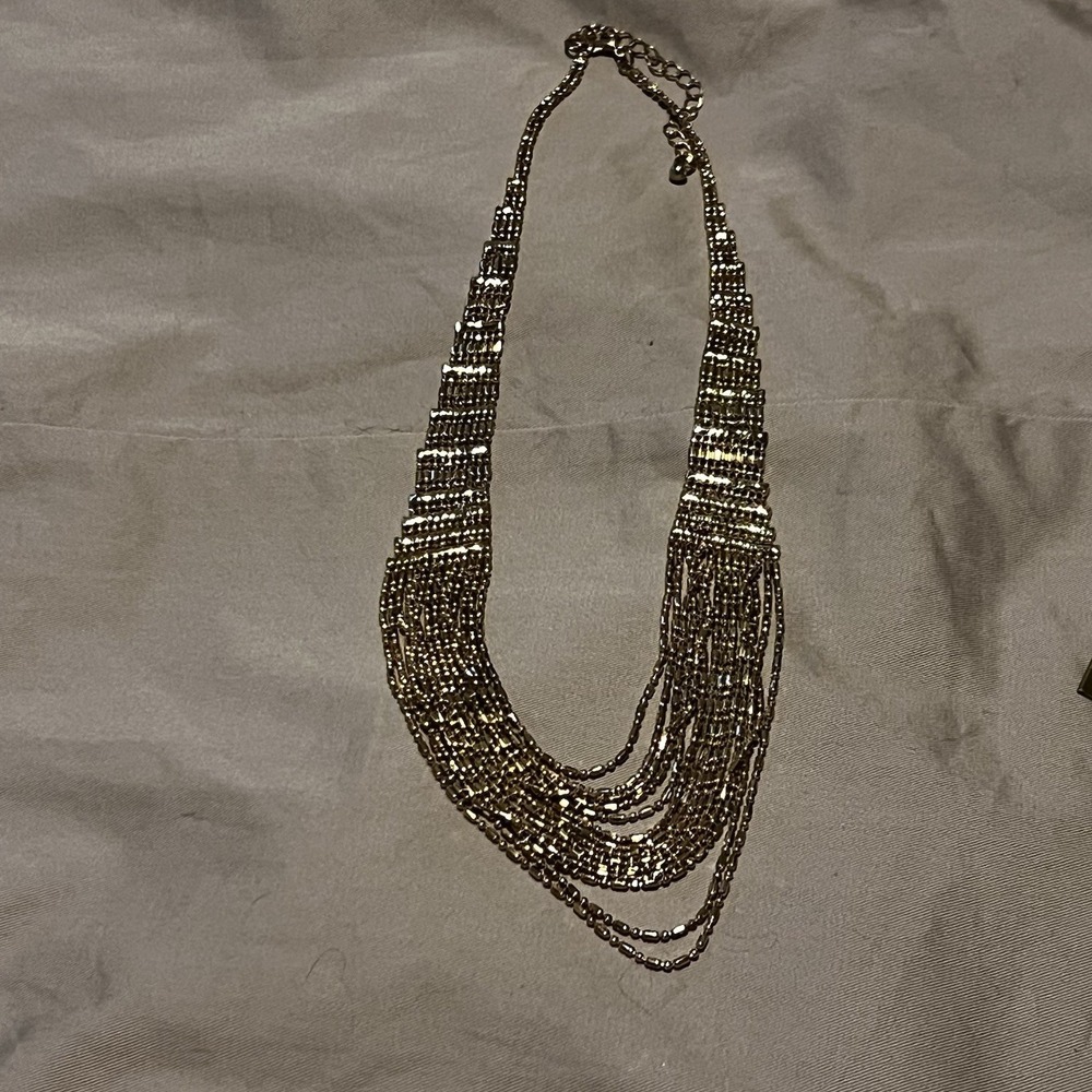 Vintage‎ Gold Tone Multi Chain Multi Strand Bib Necklace 18" W/ 3" Extender